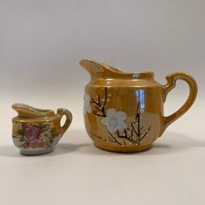 Vintage Lusterware Creamers Hand painted Cherry Blossom Iridescent Pearl Japan